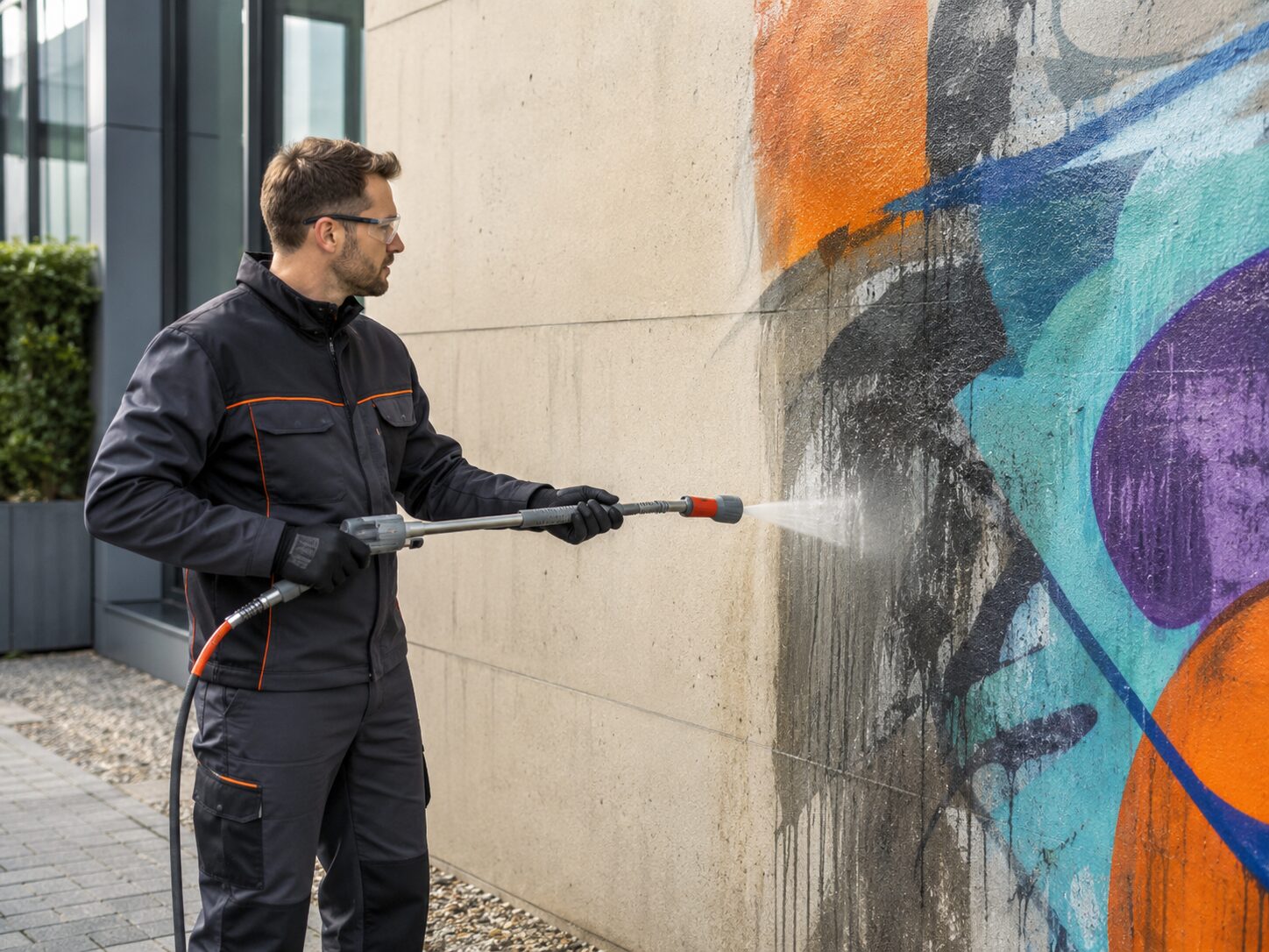 Fachgerechte Graffitientfernung an einer Fassade